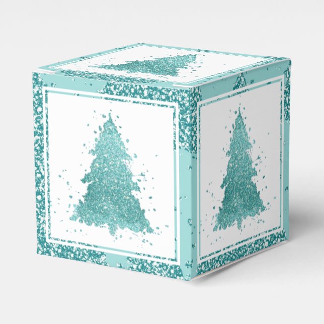 Caixinha De Lembrancinhas Árvore de Natal Elegante | Luxe Aqua Mint Splatter (Frente)