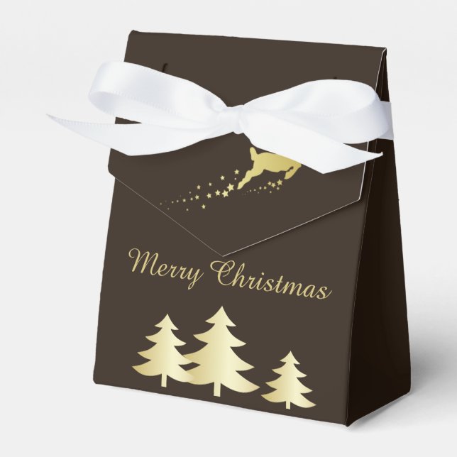 Caixinha De Lembrancinhas Árvore de Natal ouro com Reindeer (Frente)