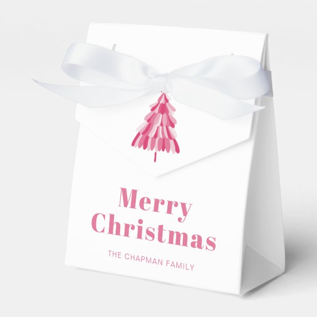 Caixinha De Lembrancinhas Árvore Rosa de Natal Moderna Personalizada (Frente)
