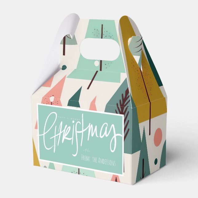 Caixinha De Lembrancinhas Árvores de Natal Modernas de Retro Turquesa do Séc (Frente)