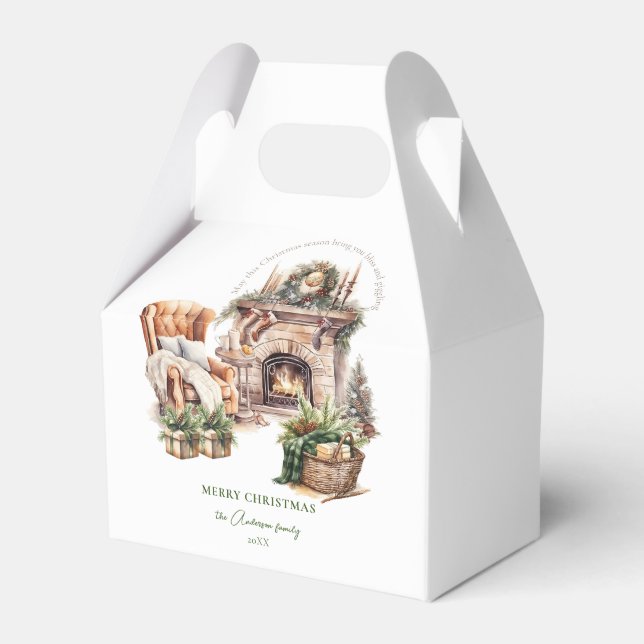 Caixinha De Lembrancinhas Atmosfera de Natal com Aquarela Personalizada (Frente)