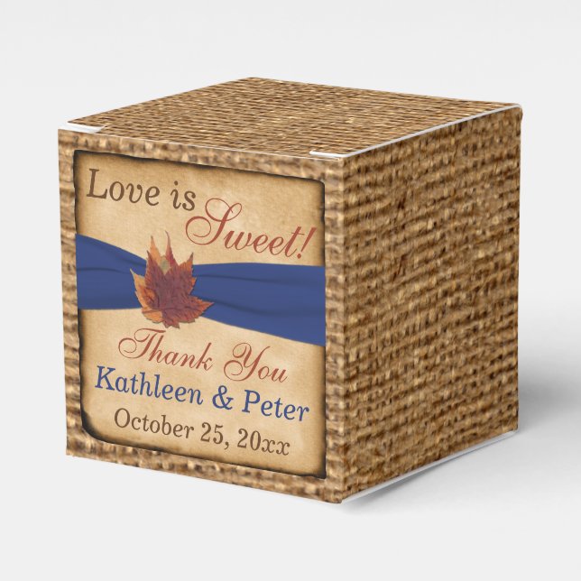 Caixinha De Lembrancinhas Autumn Leaves, FAUX Burlap Favbox - Azul (Frente)