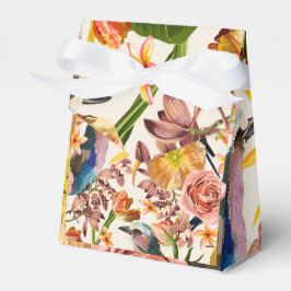 Caixinha De Lembrancinhas Ave, flores laranja de primavera, ilustração tropi