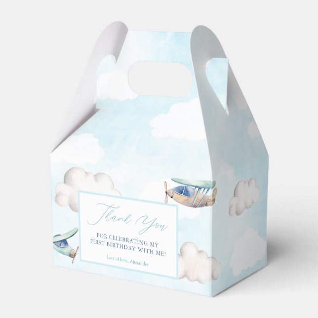 Caixinha De Lembrancinhas Aviões Blue Sky White Clouds Baptism Aniversário (Frente)