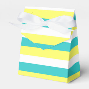 Caixinha De Lembrancinhas Azul-aqua, amarelo-limão e riscas brancas