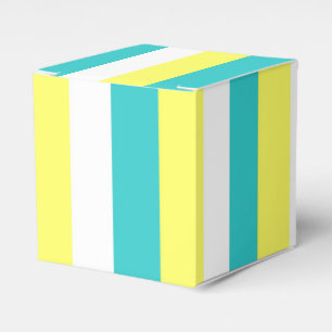 Caixinha De Lembrancinhas Azul-aqua, amarelo-limão e riscas brancas