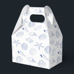Caixinha De Lembrancinhas Azul Branco Desenho Mão Branca Areia Verão da Prai<br><div class="desc">Uma mão decorativa desenhada azul e branca com tema de praia de verão. Um design ilustrado de conchas azuis e estrelas-do-mar ideal para decoração de Verão, festas de temas de praia e presentes personalizados. Essa concha é perfeita para quem ama os temas náuticos, o oceano, a praia e ilustrações desenhadas...</div>
