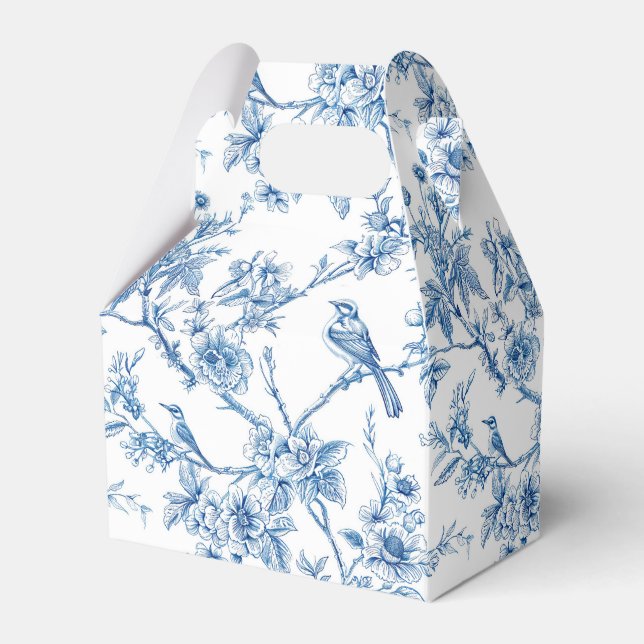 Caixinha De Lembrancinhas Azul e Branco Chinoiserie Floral Aves (Frente)