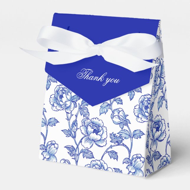 Caixinha De Lembrancinhas Azul e Branco Chinoiserie Obrigada (Frente)