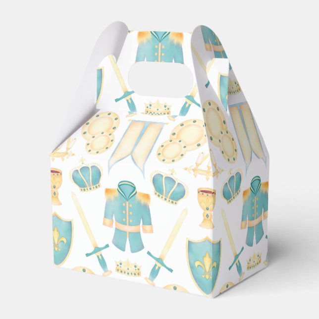 Caixinha De Lembrancinhas Azul e Dourada Aquarela Pequeno Príncipe Aniversár (Frente)