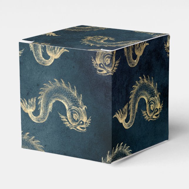 Caixinha De Lembrancinhas Azul e Dourado Vintage Náutico (Frente)