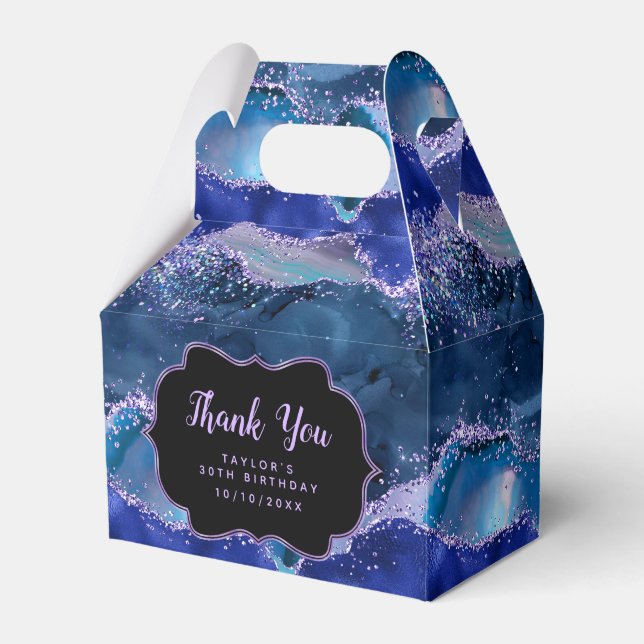 Caixinha De Lembrancinhas Azul Escuro Agate Oceânico Púrpura Aniversário Obr (Frente)