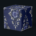 Caixinha De Lembrancinhas Azul marinho e Damasco Vitoriano Vitoriano<br><div class="desc">Caixa de cor damasco floral vintage em tons de azul marinho e prata.</div>