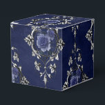 Caixinha De Lembrancinhas Azul marinho e Damasco Vitoriano Vitoriano<br><div class="desc">Caixa de cor damasco floral vintage em tons de azul marinho e prata.</div>