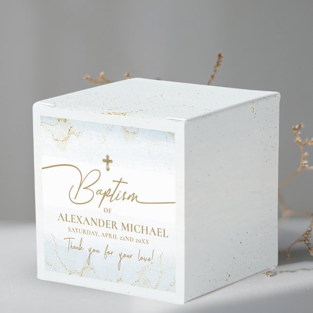 Caixinha De Lembrancinhas Azul Moderno Obrigado Menino Dourado Batismo Cruza (Criador carregado)