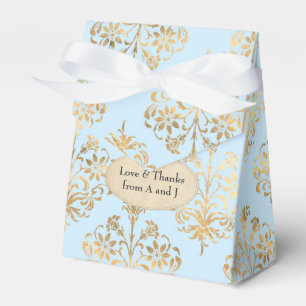 Caixinha De Lembrancinhas Azul Pastel e Dourado Damask Vintage