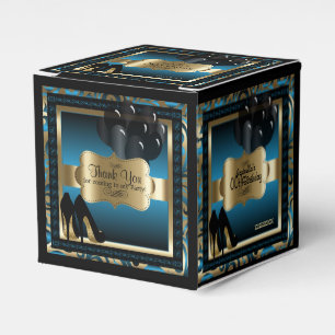Caixinha De Lembrancinhas Azul, Preto e Metálico Dourado - 00º Aniversári