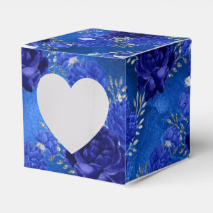 Caixinha De Lembrancinhas Azul Real e Floral Prateado