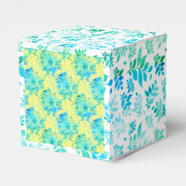 Caixinha De Lembrancinhas Azul Turquesa com Amarelo e Branco, Floral