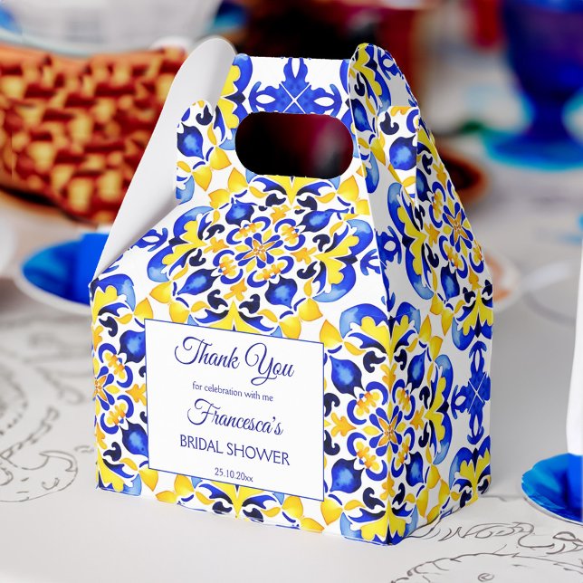 Caixinha De Lembrancinhas Azulejo azul Talavera azulejo chá de panela impres (Talavera azulejo blue tiles bridal shower personalized printed favor boxes bridal shower favors)