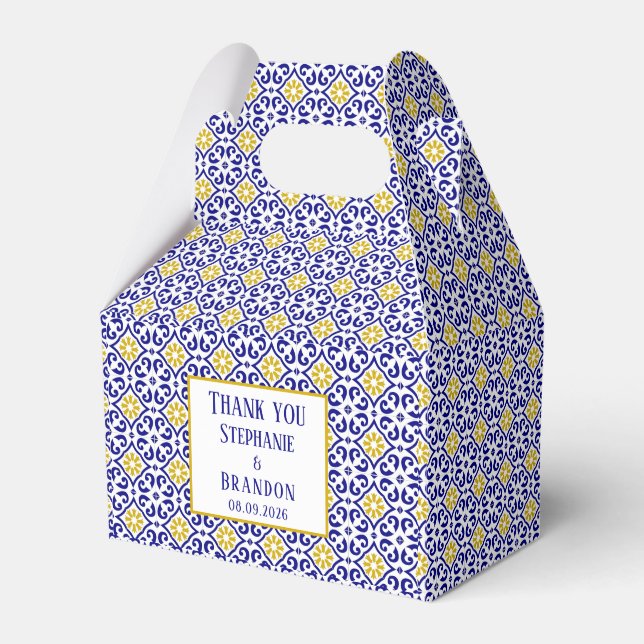 Caixinha De Lembrancinhas Azulejos Portugueses Casamento Azul Mediterrâneo (Frente)