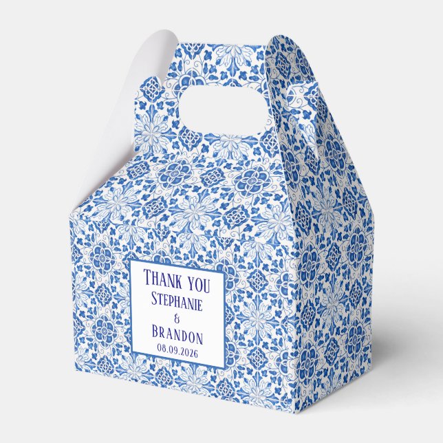 Caixinha De Lembrancinhas Azulejos Portugueses Casamento Azul Mediterrâneo (Frente)