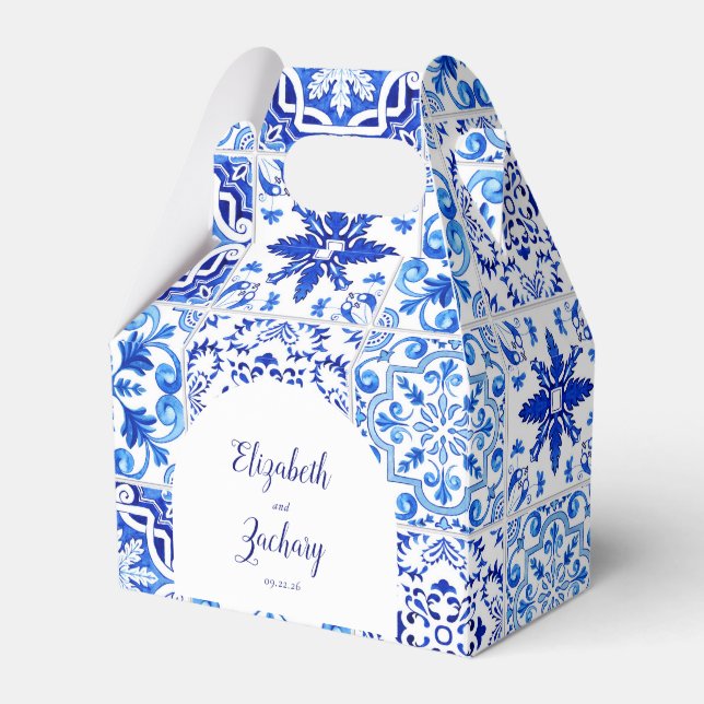 Caixinha De Lembrancinhas Azulejos Russos Portugueses Casamento Branco Azul (Frente)