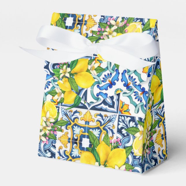 Caixinha De Lembrancinhas Azulejos Sicilianos do Mediterrâneo, limões de cit (Frente)