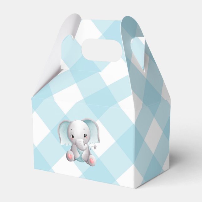 Caixinha De Lembrancinhas Baby Elephant Baby Boy Favor Box Xadrez Gingham (Frente)