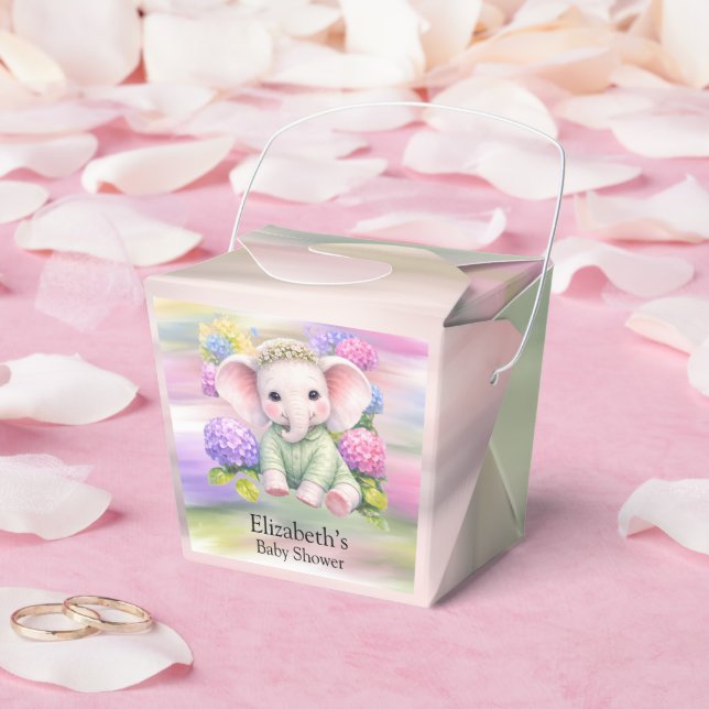 Caixinha De Lembrancinhas Baby Elephant with Hydrangeas Baby Shower Favor (Casamento)