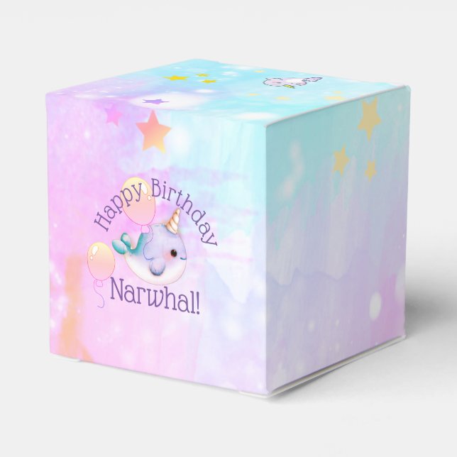 Caixinha De Lembrancinhas Baby Narwhal Birthday Personalised Watercolor (Verso)