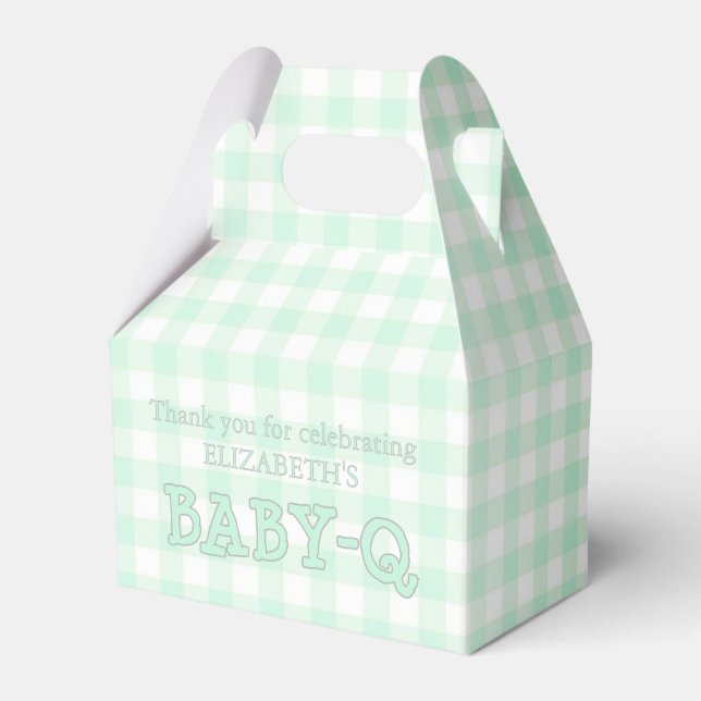 Caixinha De Lembrancinhas Baby-Q Mint Green Gingham Baby Shower (Frente)