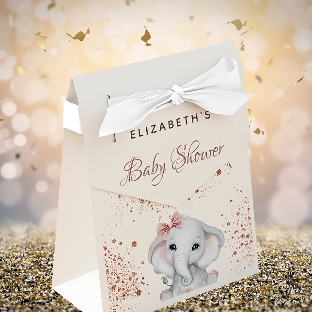 Caixinha De Lembrancinhas Baby Shower elephant rose gold pink glitter (Criador carregado)