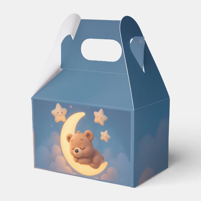 Caixinha De Lembrancinhas Baby Shower Favor Box – Teddy Bear on the Moon (Frente)