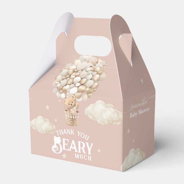 Caixinha De Lembrancinhas Balão de Urso de Teddy Espera Chá de Garota (Frente)