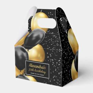 Caixinha De Lembrancinhas Balão Dourado Preto Chic Obrigado Aniversário