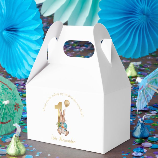 Caixinha De Lembrancinhas Balão ouro de Peter primeiro aniversario de Nome P (Festa)