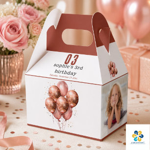 Caixinha De Lembrancinhas Baloão dourado rosa com brilho aquarela para 3º an