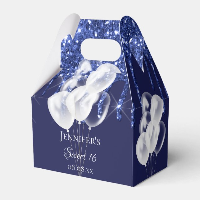 Caixinha De Lembrancinhas Balões de brilho branco azuis-marinho doce 16 (Frente)