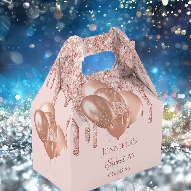 Caixinha De Lembrancinhas Balões de brilho de rosa dourado doce 16 (Criador carregado)