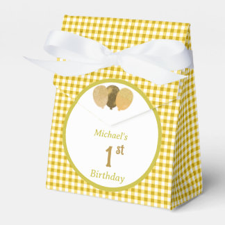 Caixinha De Lembrancinhas Balões de Brilho Gingham Amarelo Personalizados co