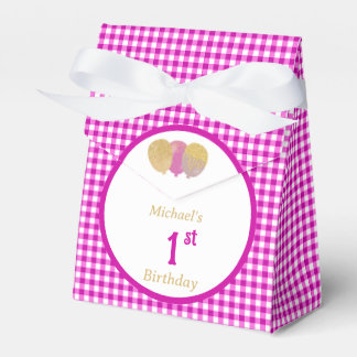 Caixinha De Lembrancinhas Balões de Brilho Gingham Rosa Personalizados com 3