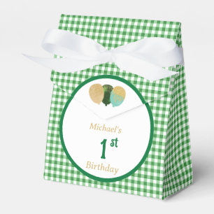 Caixinha De Lembrancinhas Balões de Brilho Gingham Verde Personalizados com