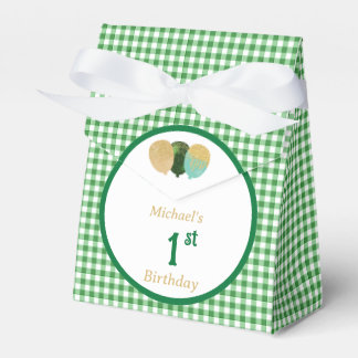 Caixinha De Lembrancinhas Balões de Brilho Gingham Verde Personalizados com