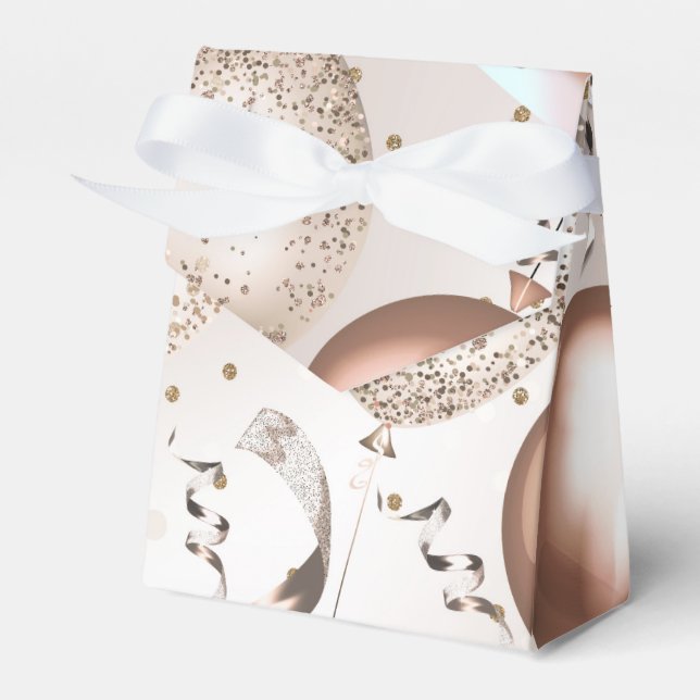 Caixinha De Lembrancinhas Balões de Brilho Rosa Dourado Rosa Festa de Aniver (Frente)