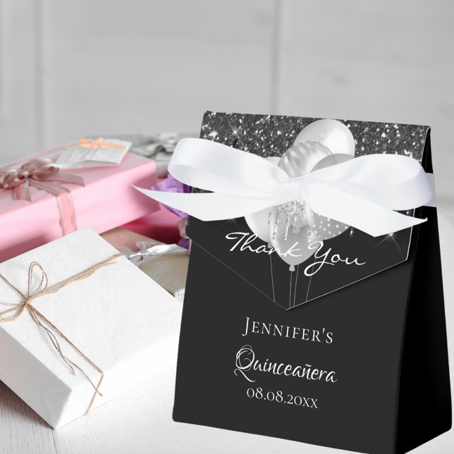 Caixinha De Lembrancinhas Balões pretos de prata de Quinceanera obrigado voc (Criador carregado)