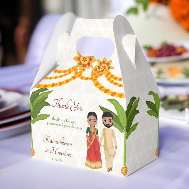 Caixinha De Lembrancinhas Banana de marigolos de casamento de Telugu Tamil (Telugu Tamil wedding marigolds banana tree Favor Box)