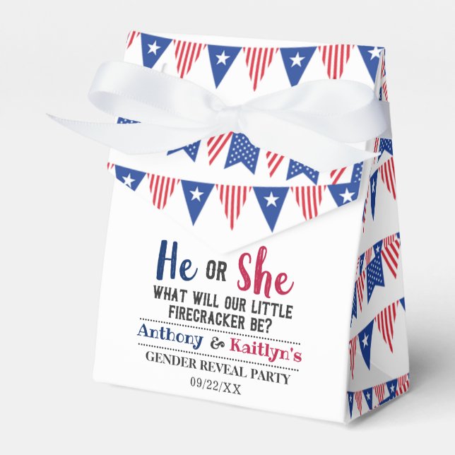 Caixinha De Lembrancinhas Bandeiras de Bunting 4º De Julho Festa De Revelaçã (Frente)