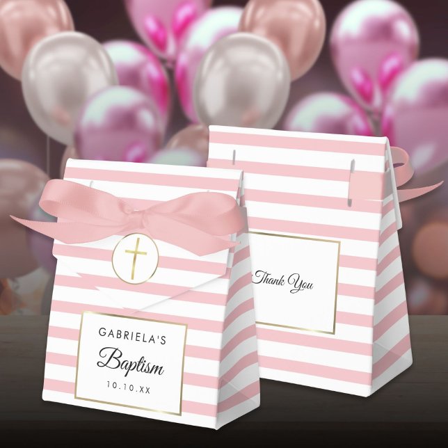 Caixinha De Lembrancinhas Baptismo Faixa Rosa Bonito (Pretty Pink Stripe Baptism Christening Favor Boxes
)