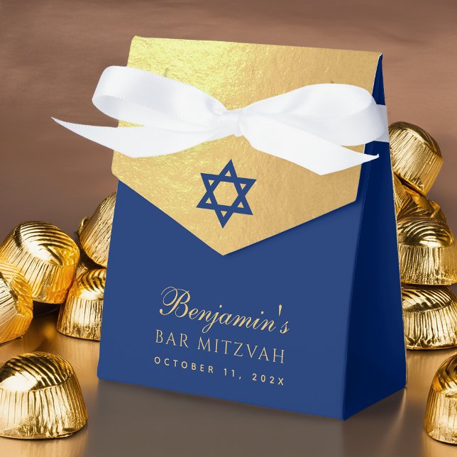 Caixinha De Lembrancinhas Bar Mitzvah Blue Star of David Faux Gold Religious (Criador carregado)